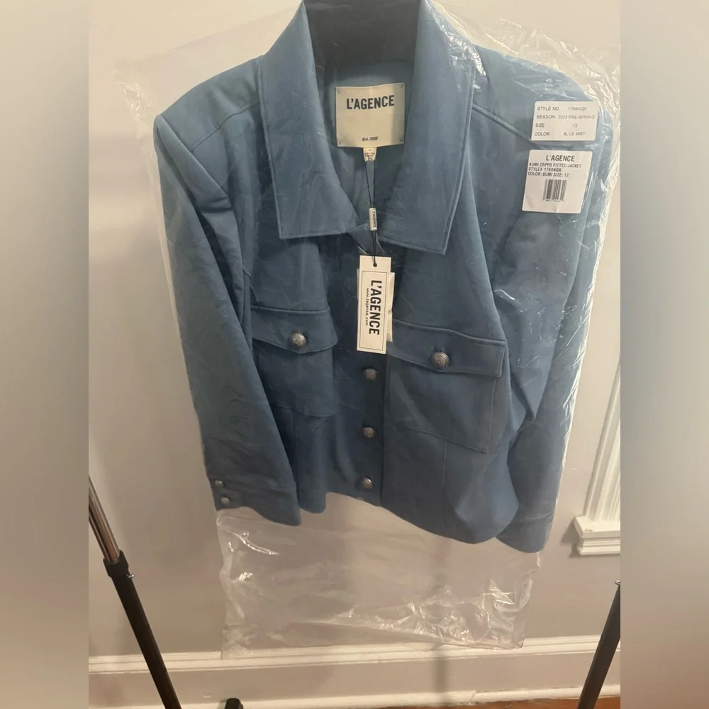 NWT L’Agence Kumi Cropped Jacket, size 12, Blue Mist - Picture 3 of 5
